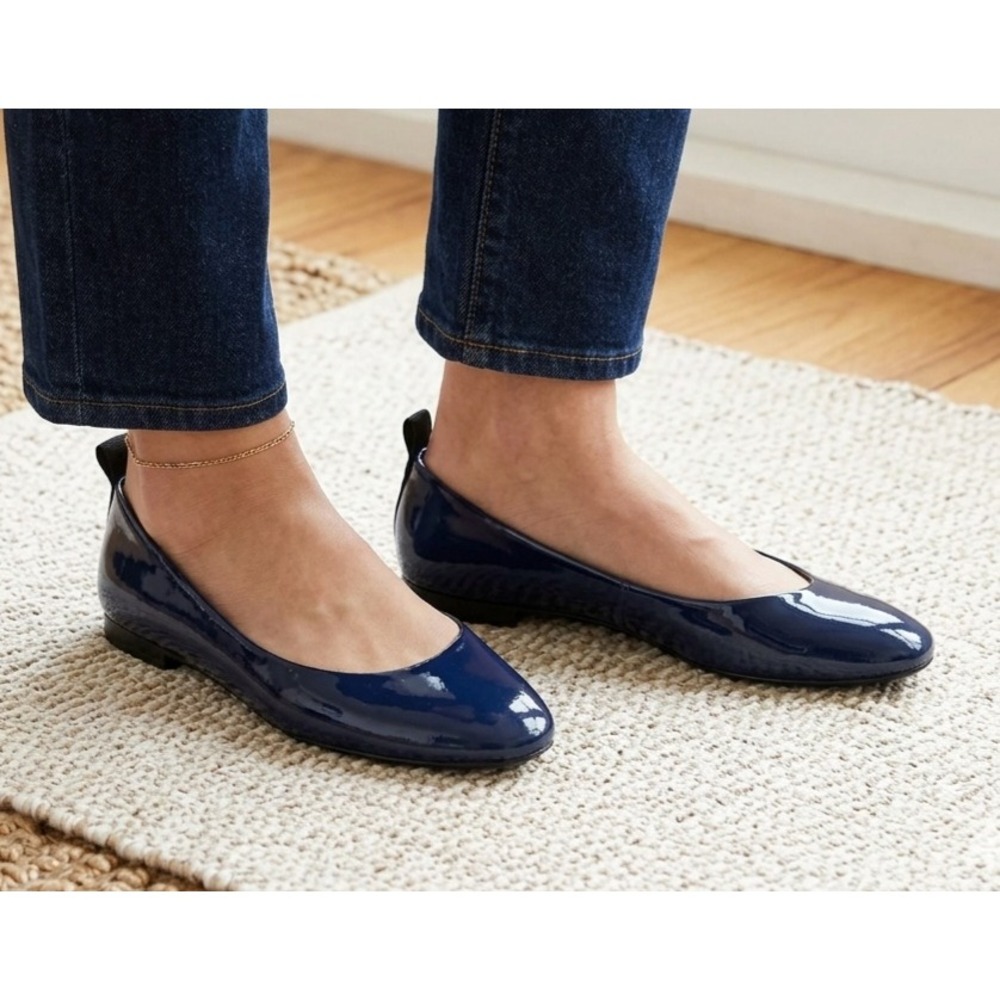 Karl Lagerfeld Paris Vada Navy Blue Patent Leather Ballet Flats Womens 9.5M